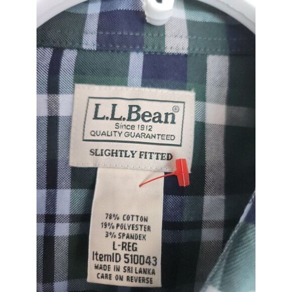 L.L.Bean Men Deep Green Plaid Cotton  "Slightly Fitted" Button Down Shirt Large - Picture 7 of 9
